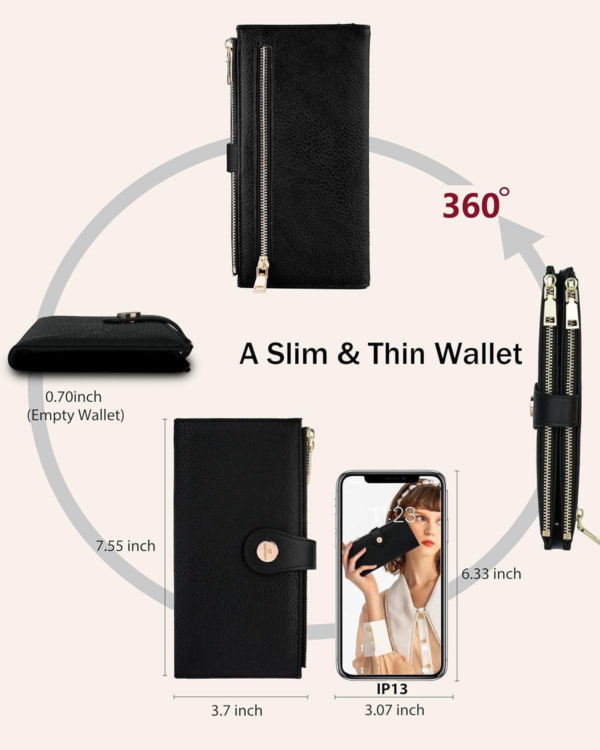 RFID Slim Wallet for Women with 12 Card Slots & Coin Pocket