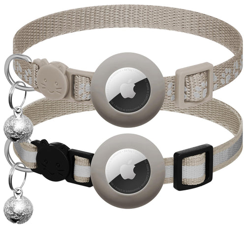 2-Pack AirTag Cat Collars – Reflective Breakaway Collars with Bell & Apple AirTag Holder, Adjustable 7–12 Inch for Kittens & Cats