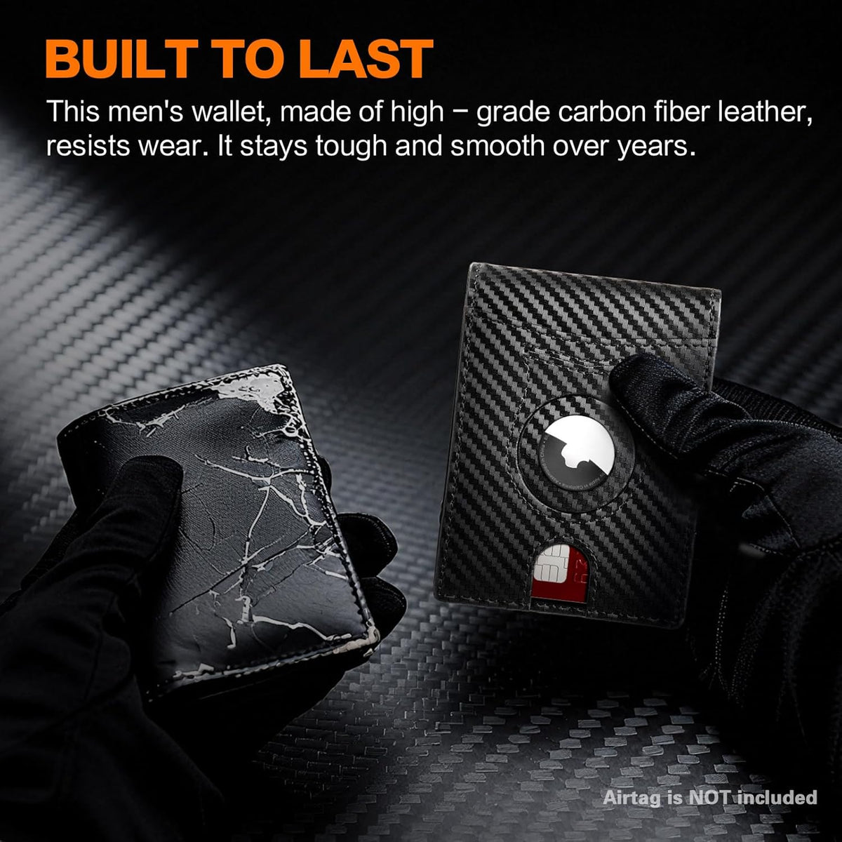 Slim AirTag Wallet for Men RFID Blocking Carbon Fiber Bifold