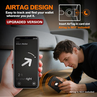 Slim AirTag Wallet for Men RFID Blocking Carbon Fiber Bifold