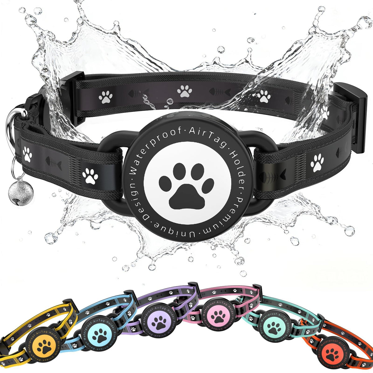 AirTag Breakaway Reflective Cat Collar with Holder & Bell
