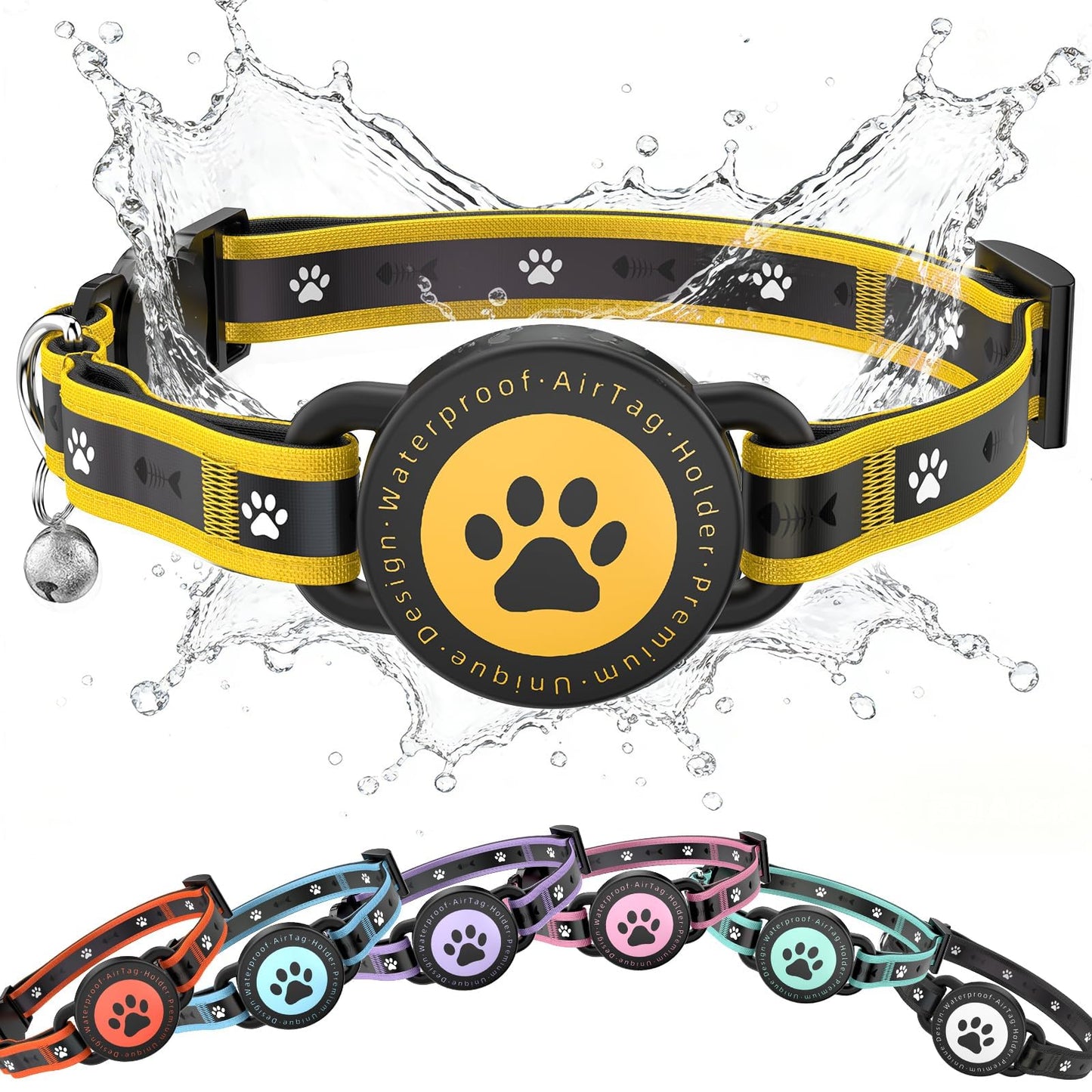 AirTag Breakaway Reflective Cat Collar with Holder & Bell