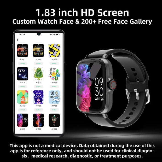 1.83'' Waterproof Smart Watch with Message Answer Call