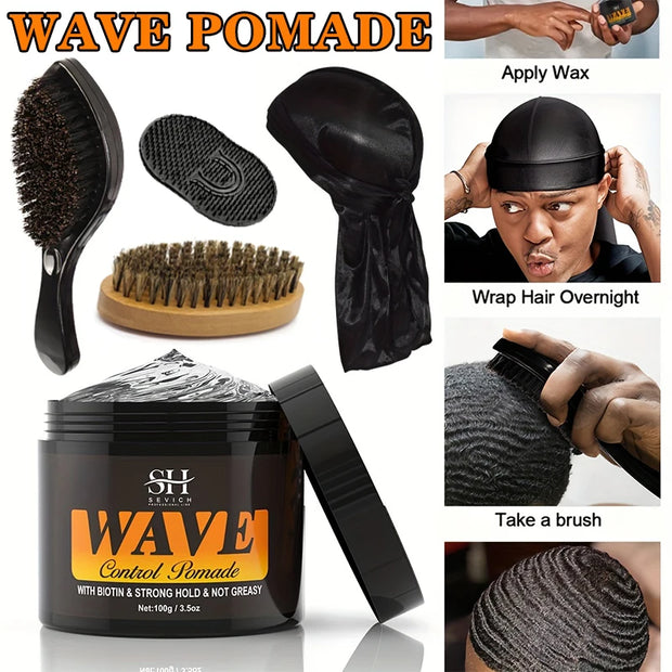 100g Waves Control Pomade Set 360 Wavy Hair Oil