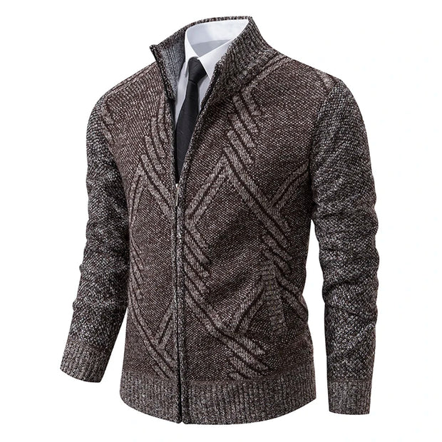 Men's Knit Cardigan Autumn Winter Sweater Coat Man Clothes Brown Blue