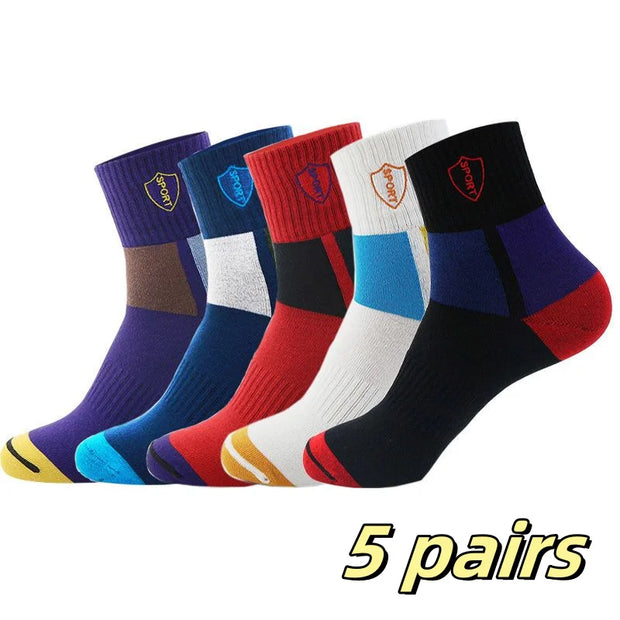 5 pairs of men's socks mid-calf socks sports sweat