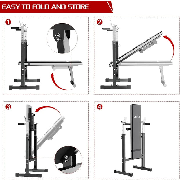 Adjustable Weight Bench Press with Squat Rack Folding