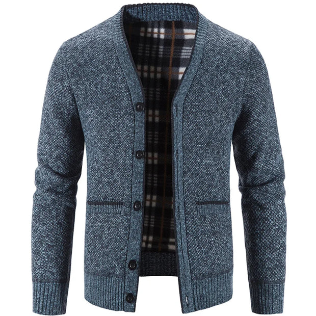 Men's Knit Cardigan Autumn Winter Sweater Coat Man Clothes Brown Blue