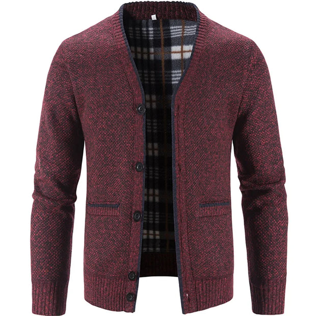 Men's Knit Cardigan Autumn Winter Sweater Coat Man Clothes Brown Blue