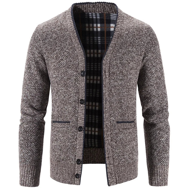 Men's Knit Cardigan Autumn Winter Sweater Coat Man Clothes Brown Blue