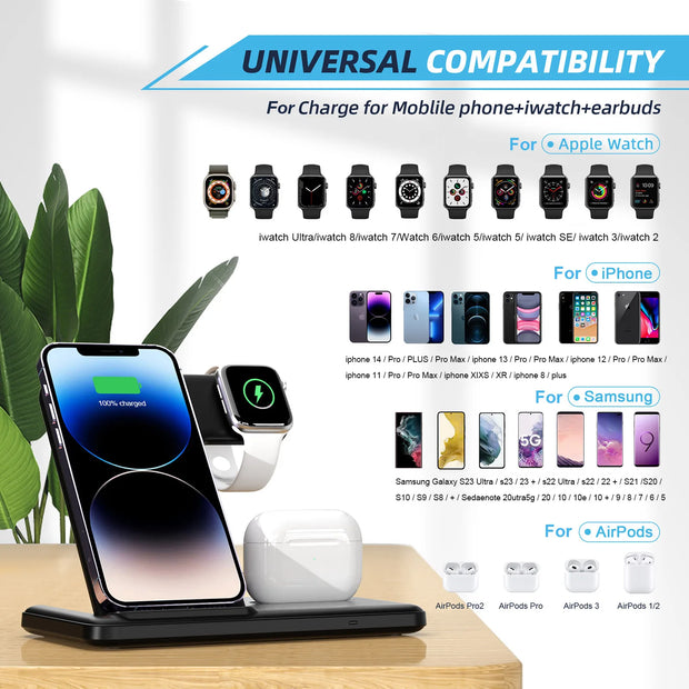 Wireless Charger 3 in 1 For iPhone 15 14 13 12 Pro Max