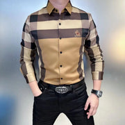 2023 Straight Men's Clothing Handsome Printing Striped Casual Shirts Fashion