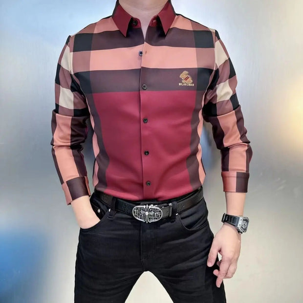 2023 Straight Men's Clothing Handsome Printing Striped Casual Shirts Fashion