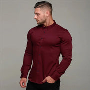 Men's Long Sleeve Super Slim Fit Plain Casual Shirt Spring Autumn Winter