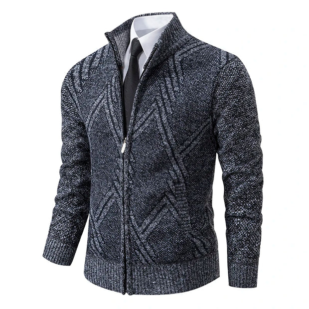 Men's Knit Cardigan Autumn Winter Sweater Coat Man Clothes Brown Blue