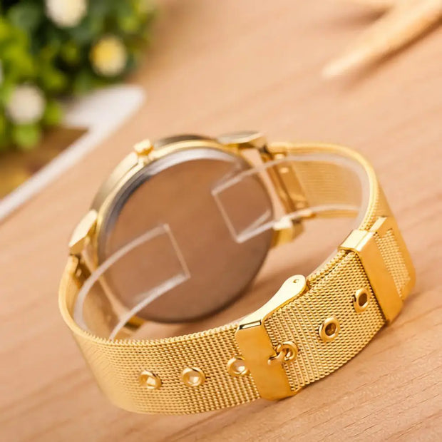 Fashion men,s Rhinestone Inlaid Round Dial Mesh Band