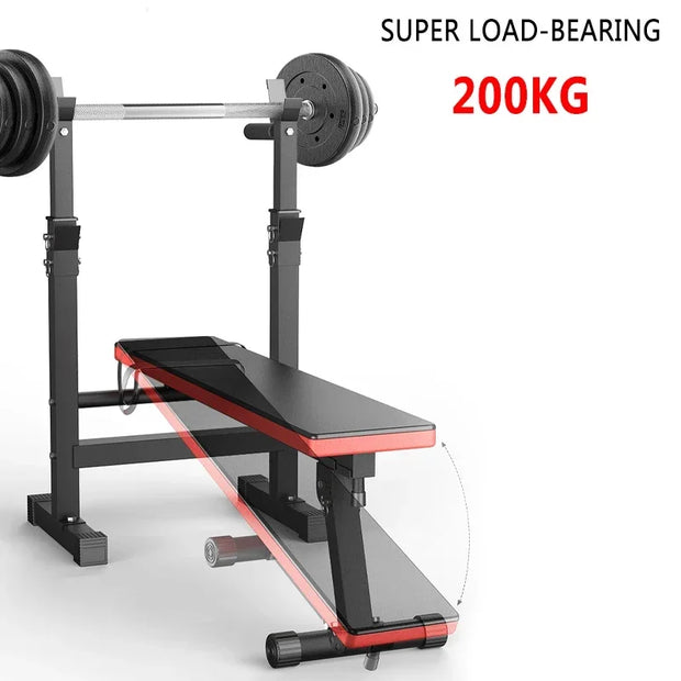 Adjustable Folding Fitness Barbell Rack Weight Bench Set for Home Gym Strength