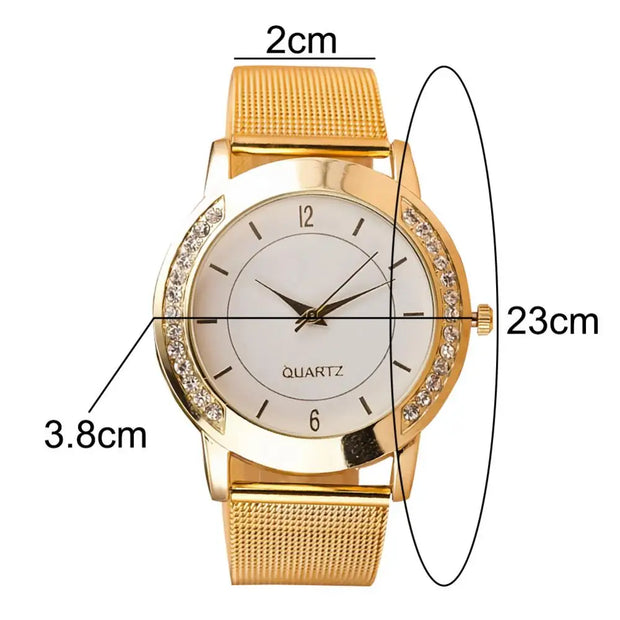 Fashion men,s Rhinestone Inlaid Round Dial Mesh Band