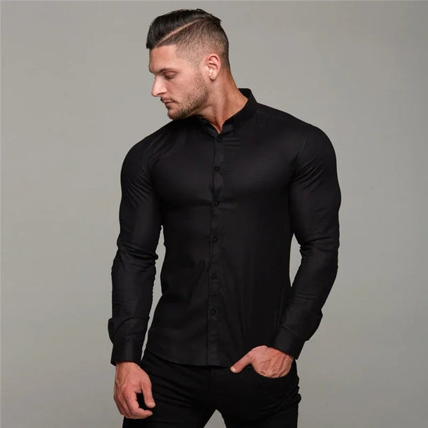 Men's Long Sleeve Super Slim Fit Plain Casual Shirt Spring Autumn Winter