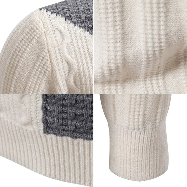 2024 High Quality Men's New Autumn and Winter Casual Warm Color Block Sweater Knit Tops