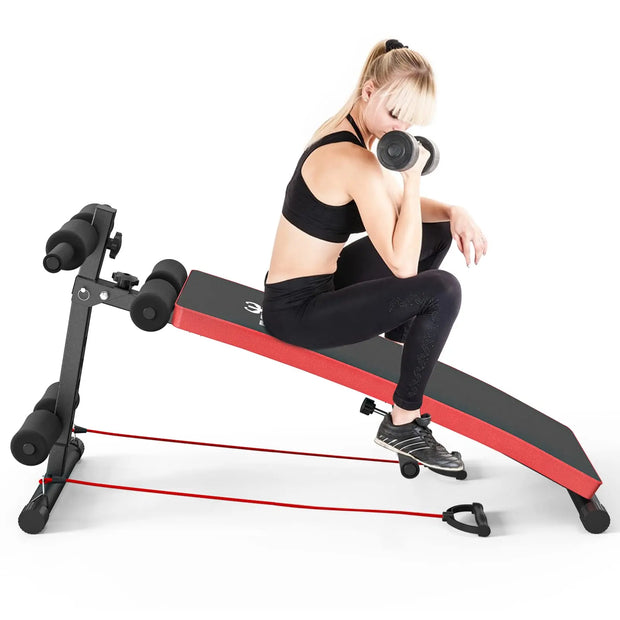 RELIFE Multifunction Sit-up Bench with Resistance Band Adjustable Folding Weight Bench