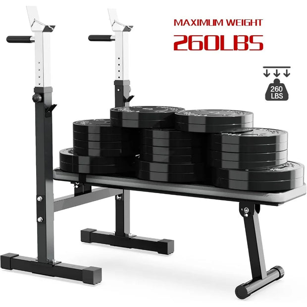 Adjustable Weight Bench Press with Squat Rack Folding