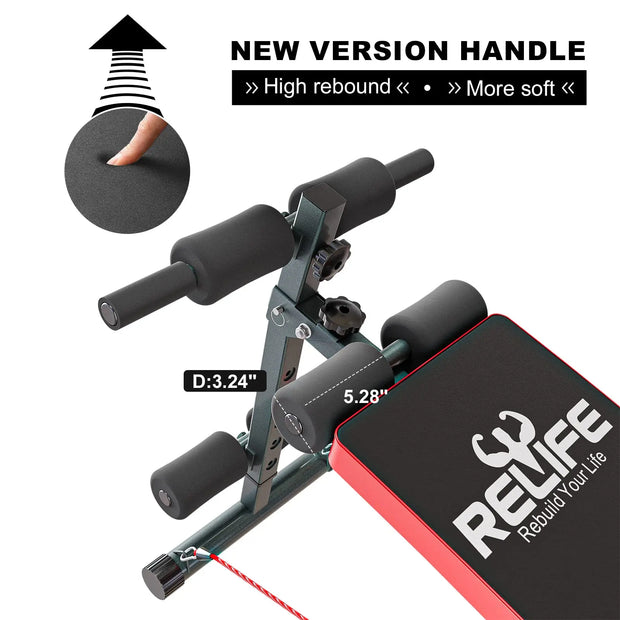 RELIFE Multifunction Sit-up Bench with Resistance Band Adjustable Folding Weight Bench