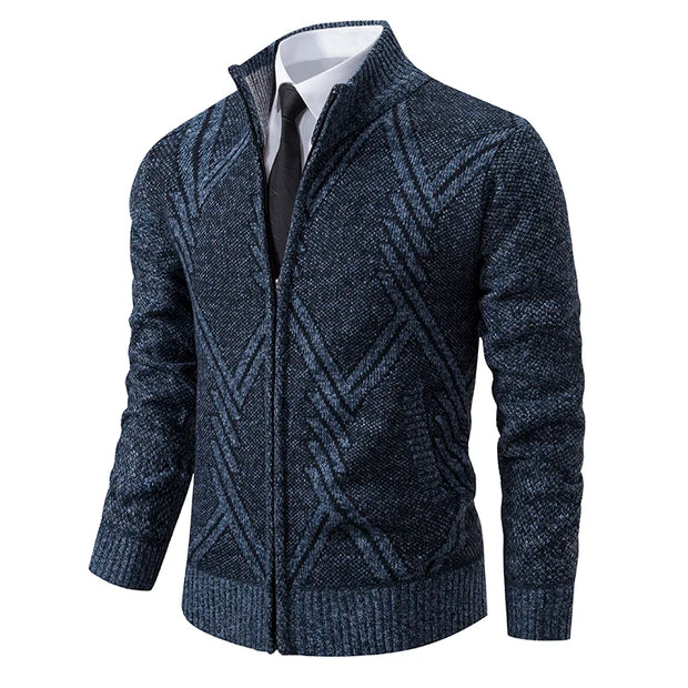 Men's Knit Cardigan Autumn Winter Sweater Coat Man Clothes Brown Blue