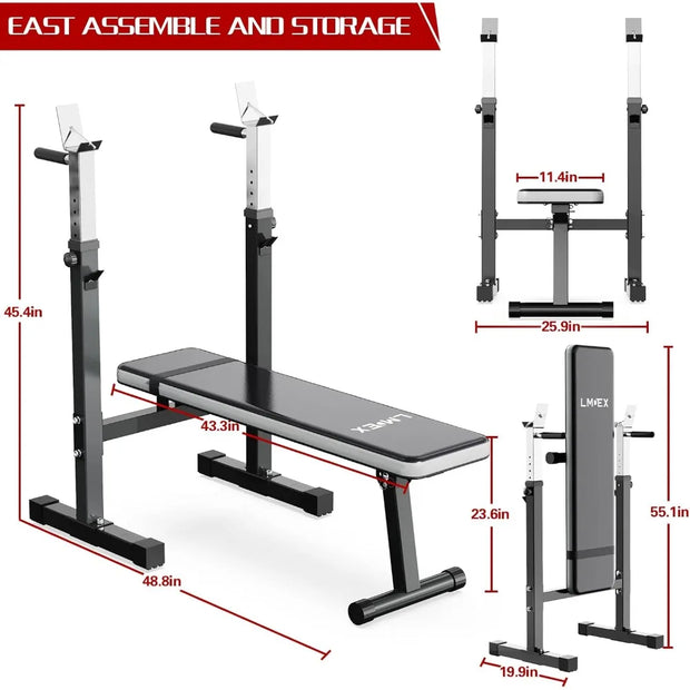 Adjustable Weight Bench Press with Squat Rack Folding