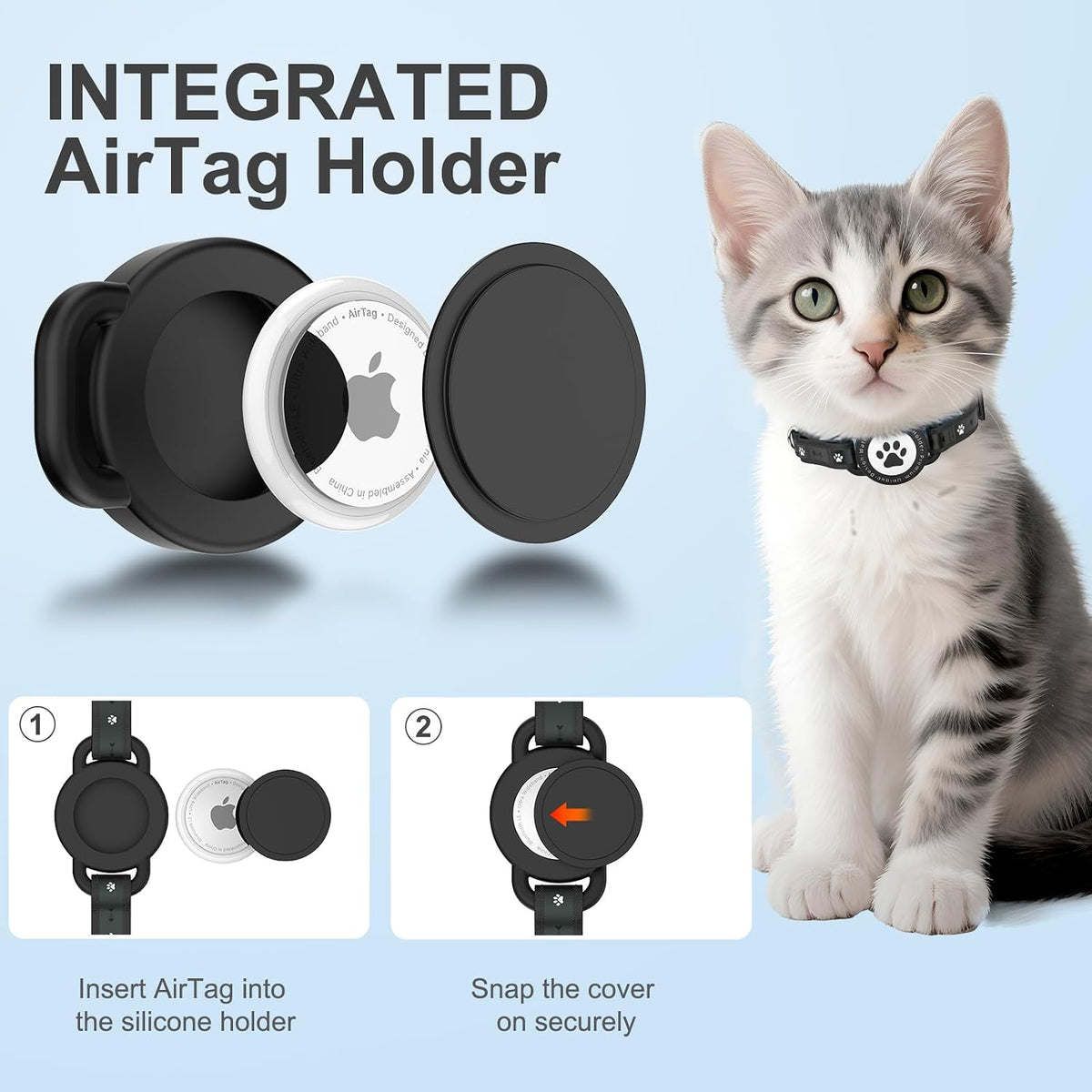 AirTag Breakaway Reflective Cat Collar with Holder & Bell
