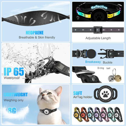 AirTag Breakaway Reflective Cat Collar with Holder & Bell