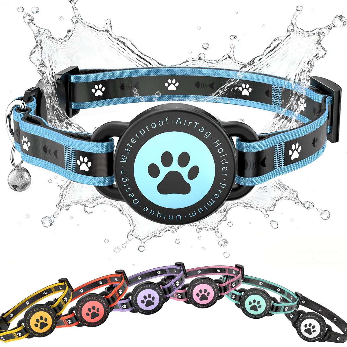 AirTag Breakaway Reflective Cat Collar with Holder & Bell