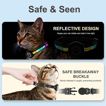 AirTag Breakaway Reflective Cat Collar with Holder & Bell
