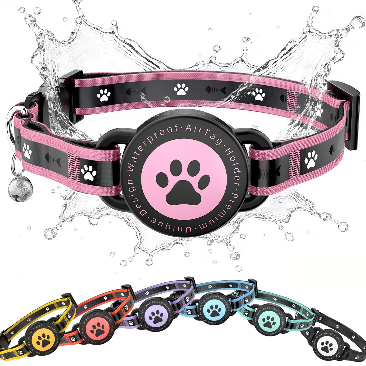 AirTag Breakaway Reflective Cat Collar with Holder & Bell
