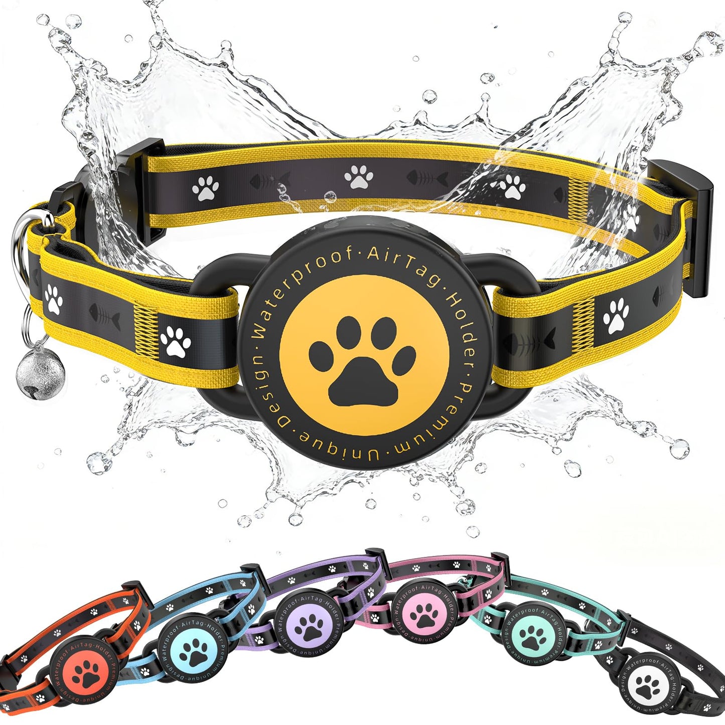 AirTag Breakaway Reflective Cat Collar with Holder & Bell