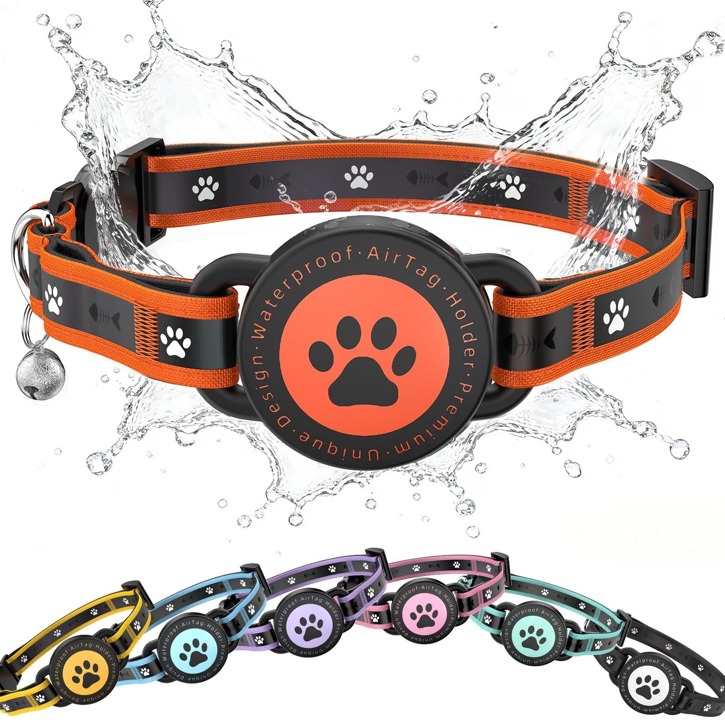 AirTag Breakaway Reflective Cat Collar with Holder & Bell