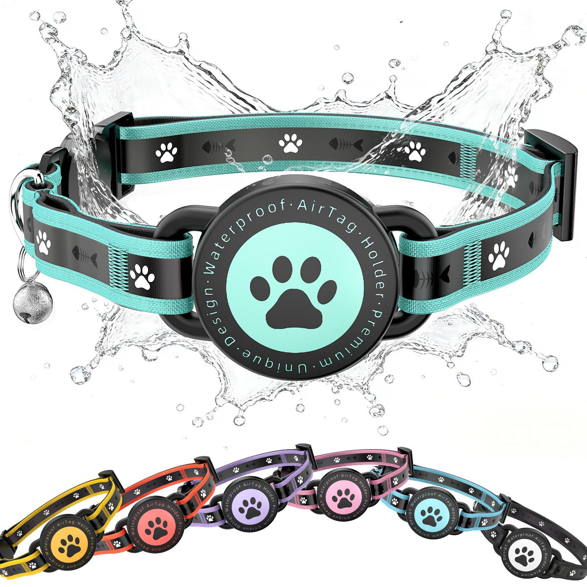 AirTag Breakaway Reflective Cat Collar with Holder & Bell