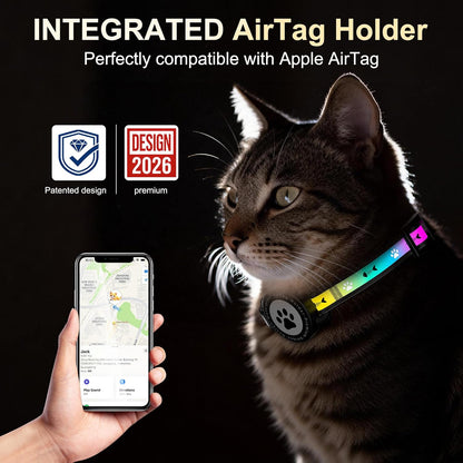 AirTag Breakaway Reflective Cat Collar with Holder & Bell