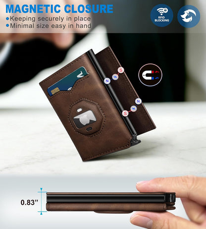 AirTag Wallet for Men Pop Up RFID Leather Slim Trifold Wallet