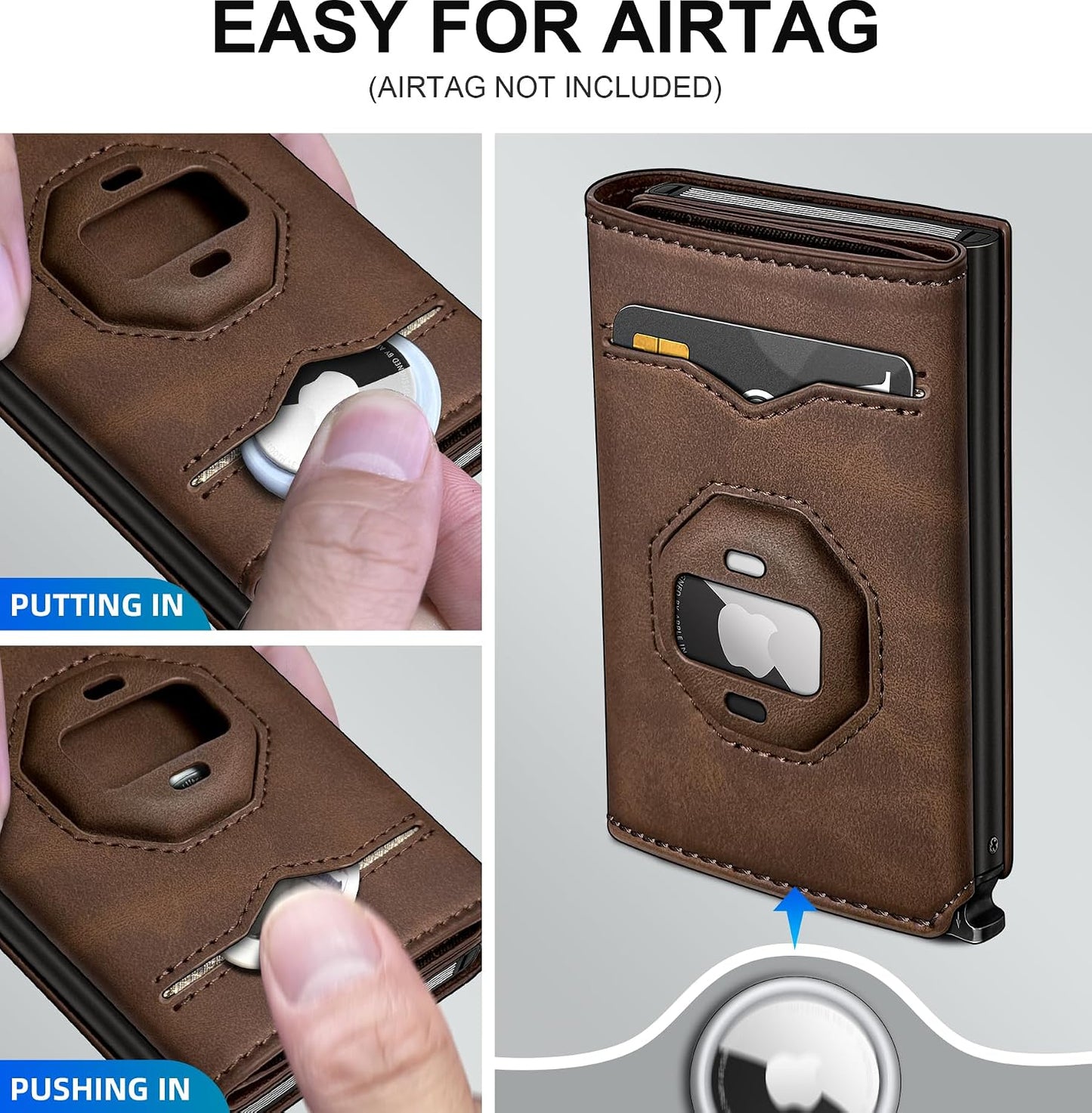 AirTag Wallet for Men Pop Up RFID Leather Slim Trifold Wallet