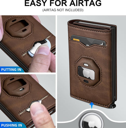 AirTag Wallet for Men Pop Up RFID Leather Slim Trifold Wallet