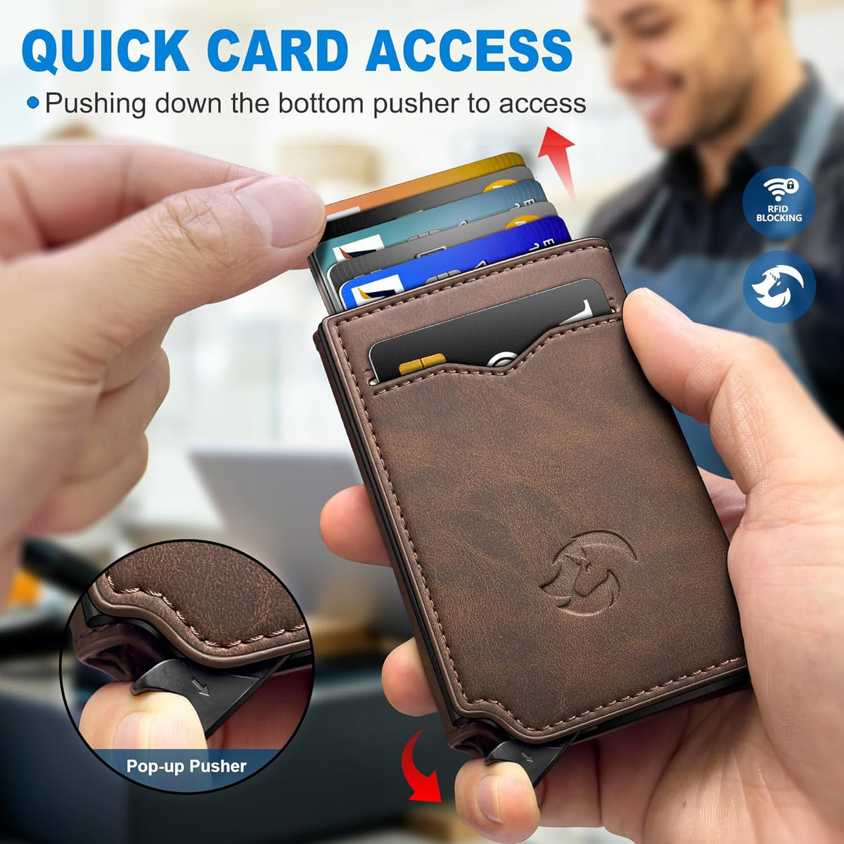 AirTag Wallet for Men Pop Up RFID Leather Slim Trifold Wallet