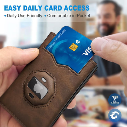 AirTag Wallet for Men Pop Up RFID Leather Slim Trifold Wallet