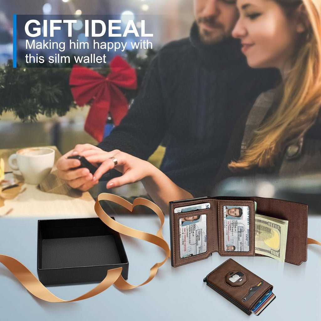 AirTag Wallet for Men Pop Up RFID Leather Slim Trifold Wallet