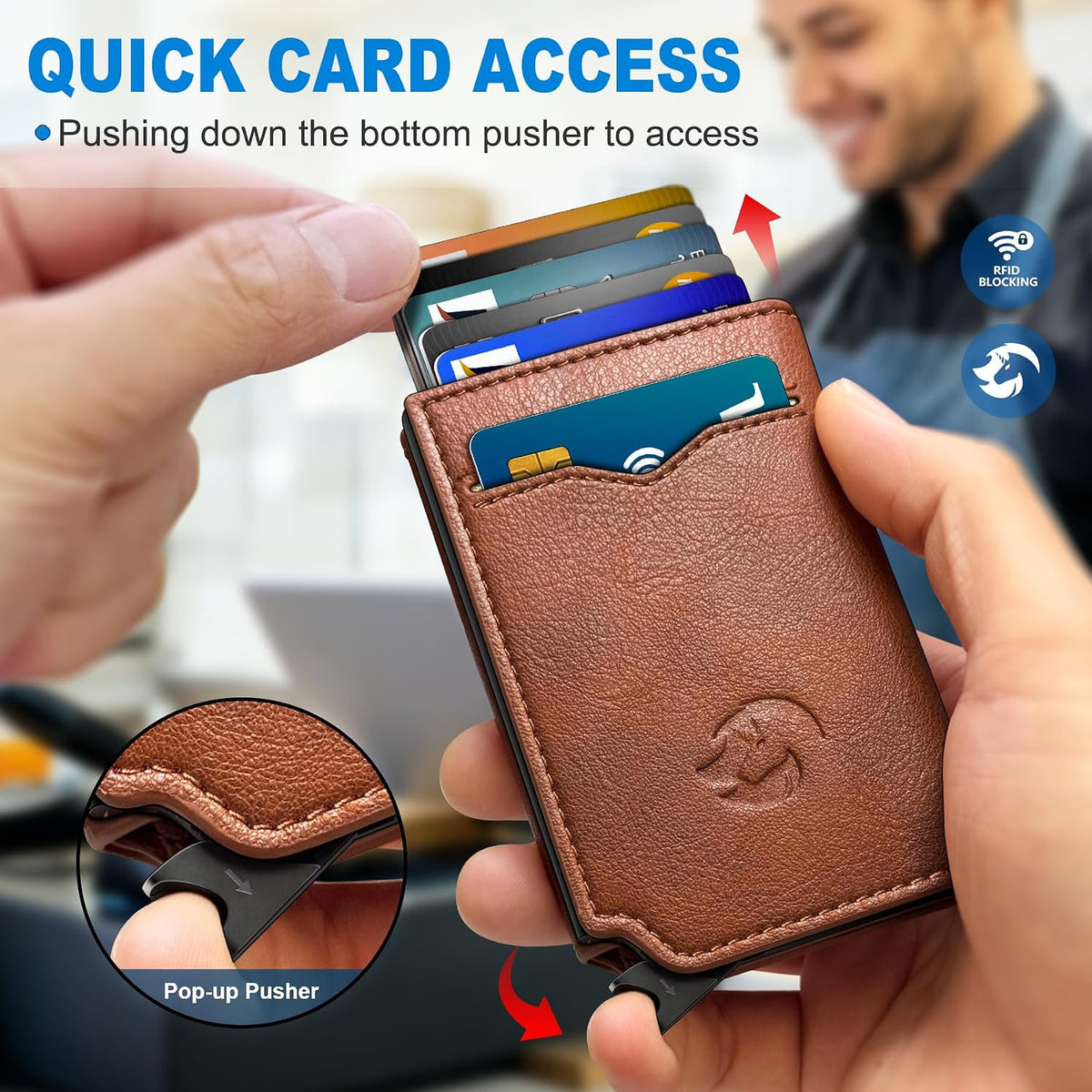AirTag Wallet for Men RFID Pop Up Leather Wallet with Card Holder