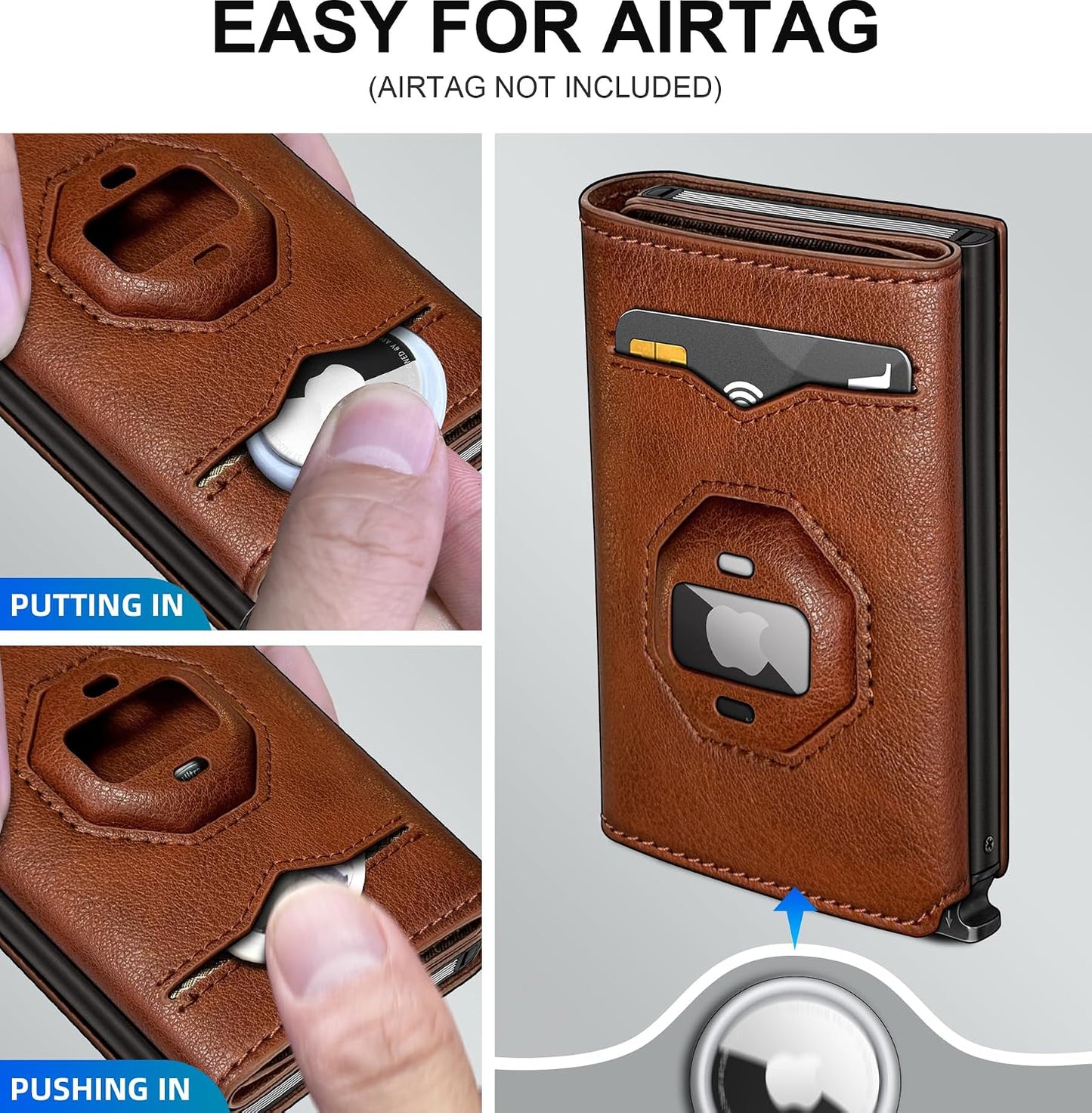 AirTag Wallet for Men RFID Pop Up Leather Wallet with Card Holder