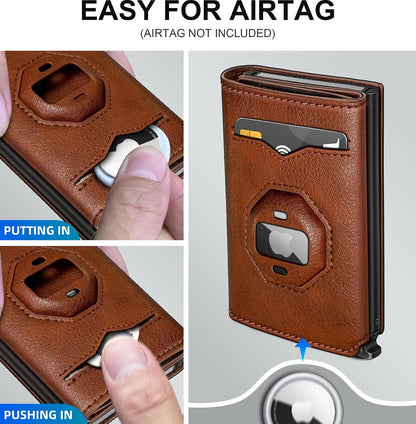 AirTag Wallet for Men RFID Pop Up Leather Wallet with Card Holder