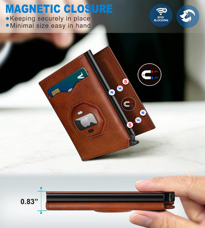 AirTag Wallet for Men RFID Pop Up Leather Wallet with Card Holder