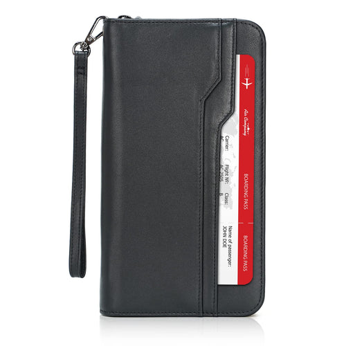Family Leather Passport Wallet RFID Blocking Holder for 6 Passports