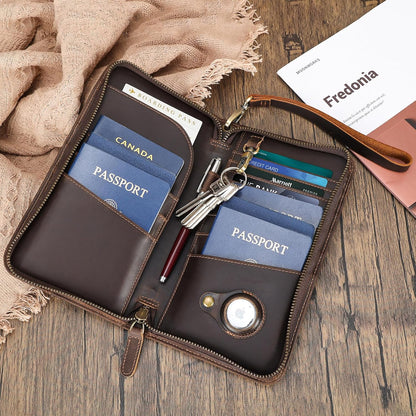 Family Leather Passport Wallet RFID Blocking Holder for 6 Passports